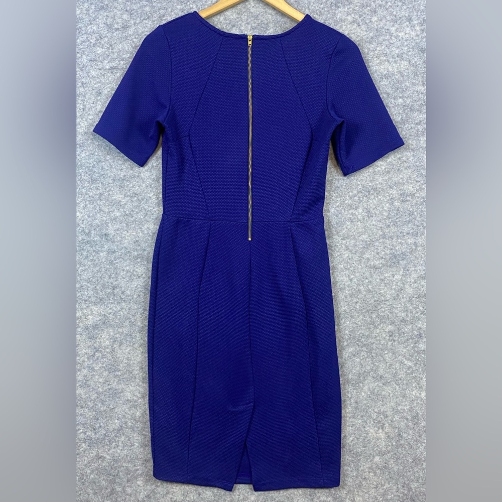 Warehouse Dress 6 Blue Sheath Short Sleeve Midi Career Business Professional - Picture 6 of 13